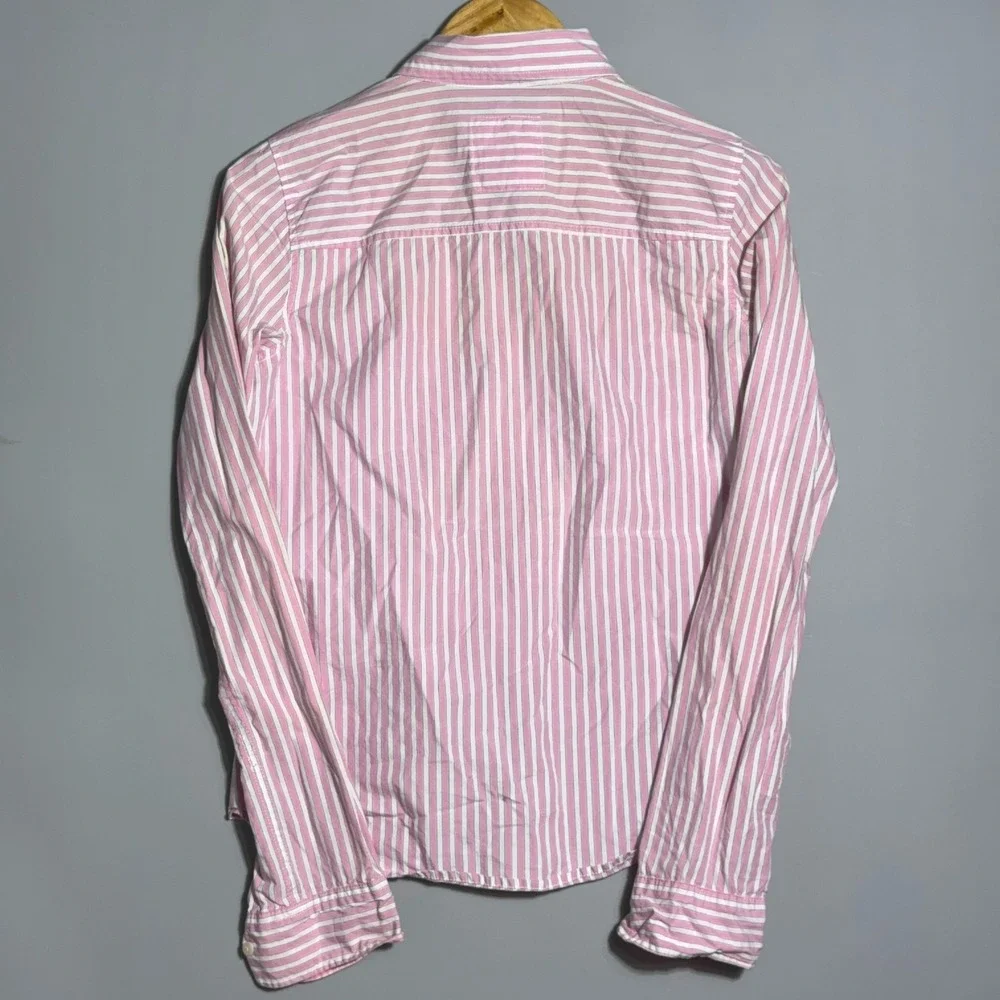 Hollister Button Down Shirt Womens Size Medium Striped Pink Preppy Academia Twee - Picture 8 of 9